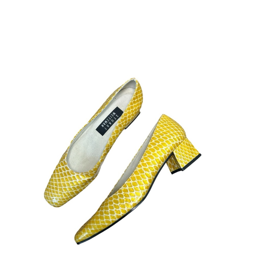Stuart Weitzman Yellow Snake Print Block Heels Size 6 | 1.5” Comfortable Chic